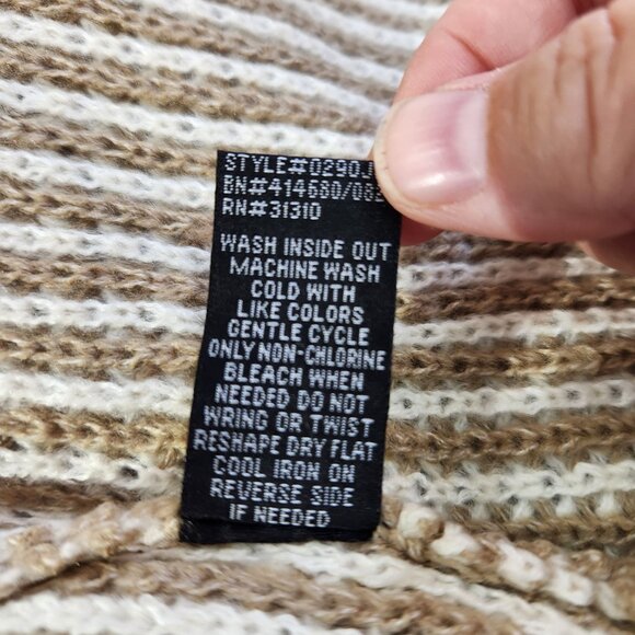 Fortune & Ivy White & Taupe Stripped Long Open Cardigan Women's Size L - Picture 13 of 15